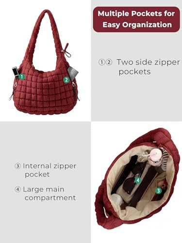 Image of Puffer Quilted Tote Bag for Women Nylon Crossbody Bags Puffy Purse Hobo Large Shoulder Bag Trendy