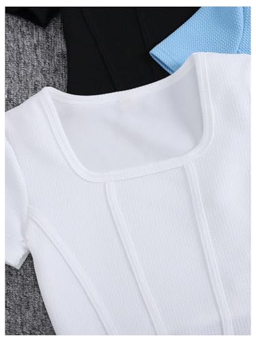 OYOANGLE Girl's 3 Pack Textured Short Sleeve T-Shirt Set Square Neck Asymmetrical Hem Summer Tee Shirts3