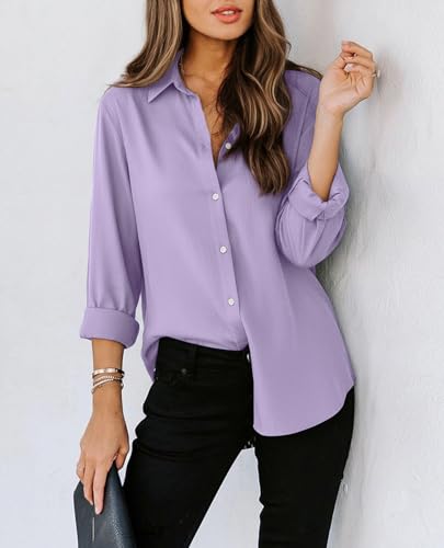 Image of siliteelon Striped Button Down Shirts Women Cotton Long Sleeve Work Blouses