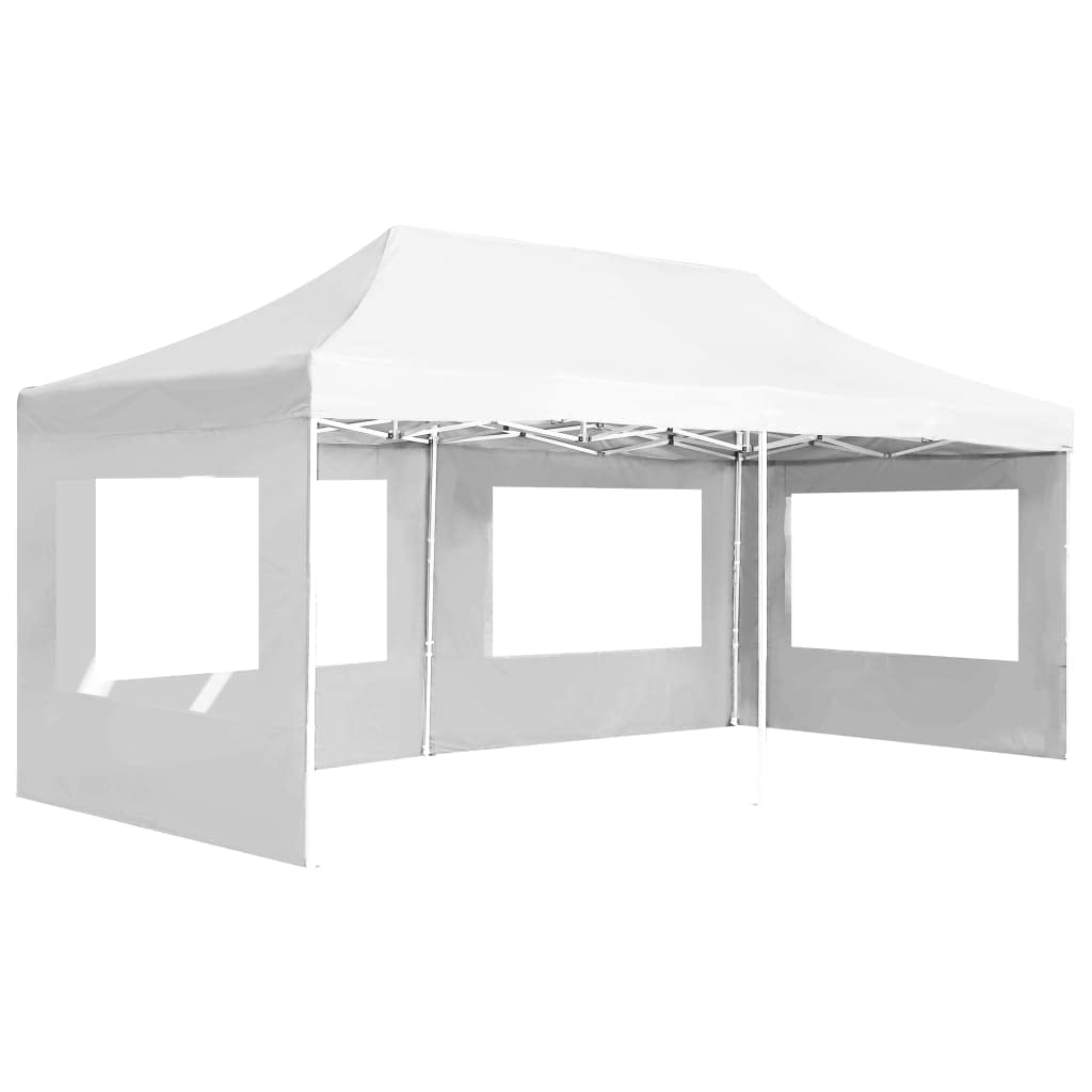 Carpa plegable profesional con paredes laterales de aluminio de 6x3 metros en blanco para eventos al aire libre y fiestas en el jardín con marco robusto y recubierto de PVC