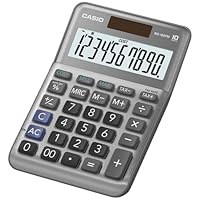 Casio Tischrechner MS-100FM, 10-stellig, Steuerberechnung, Cost/Sell/Margin, Aluminiumfront, Vorzeichenwechsel, Solar-/Batteriebetrieb