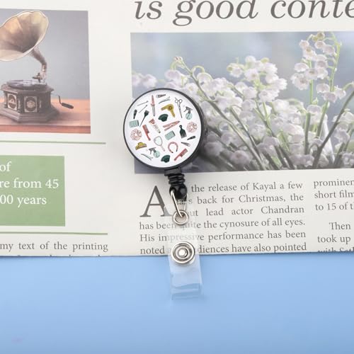 BNQL Hairdresser Reel Retractable Hairstylist Gifts for Hairdresser Gifts Cosmetology Gifts Barber Gifts Hairdressing Badge - Thumbnail 6