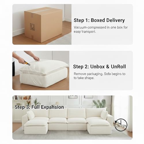 Image of 140 inch Luxury Boneless Couch, 6 Piece Modular Sectional Sofa - Oversized Cloud Couch with 2 Ottomans, Extra Thick Double-Layer Seat Corduroy Fabric, Modern Foam Sofa for Living Room