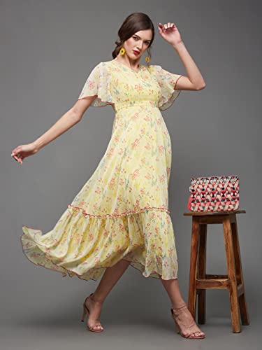 Image of Miss Chase Women's Floral V-Neck Flutter Sleeve Wrap Chiffon Maxi Dress