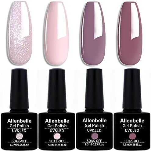 Allenbelle Gel Nail Polish Set-Wind Red Milk Pink Grey Seris Gel Polish Set Soak Off Nail Varnish Salon DIY Nail Art at Home (003)