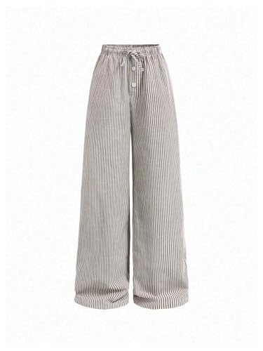 Image of SHENHE Girl's Linen Low Waisted Drawstring Button Front Loose Long Pants Casual Boho Trousers