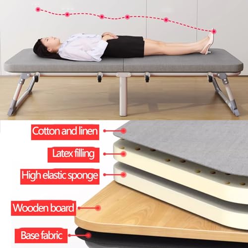 Letto pieghevole con materasso, letto matrimoniale portatile per adulti, supporta 200 kg, design compatto con ruote, ideale per camera da letto, ufficio, campeggio (185 x 80 x 38 cm)