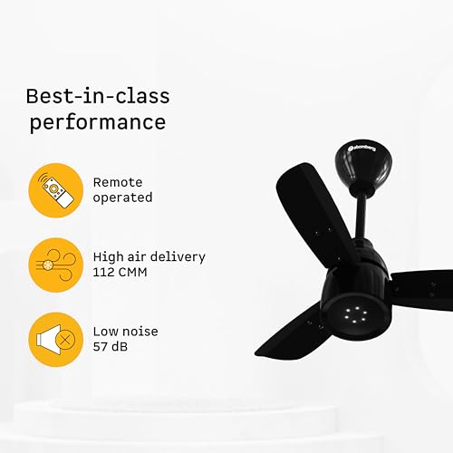 Image of atomberg Renesa Enzel 600mm BLDC Ceiling Fan with Remote | BEE 5 star | High Air Delivery | LED Speed Indicator | Low Noise | Sleek Design | Power Saving | 3 Year Warranty | Gloss Black