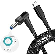 USB C to 4.5mm Laptop Charging Cable Adapter Male Type C to Right Angle DC 4.5 x 3.0mm Converter 6.5ft 100W PD Power Charger Supply Extension Cord for Stream 11 13 14 15 Pavilion Spectre Chromebook HP