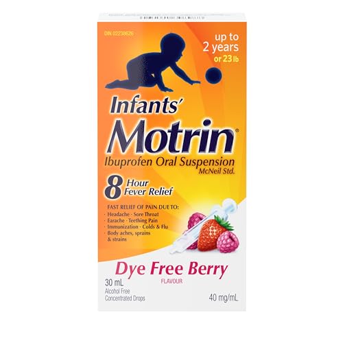 Motrin Infants’ Ibuprofen Oral Suspension Concentrated Drops Dye Free Berry Flavour, 40 mg/ml 30 mL