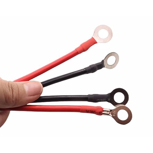 Miniatura 2 de Juego de cables inversores de energía de batería de 8AWG de 1 pie con terminales de 38 pulgadas de calibre 8 x 1 pie (1 negro y 1 rojo) para