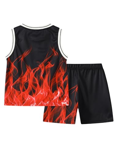 Image of 2 or 6 Piece Kids Boys Basketball Jersey Set Youth Letters Printed Lightweight Basketball Tank Top and Track Shorts