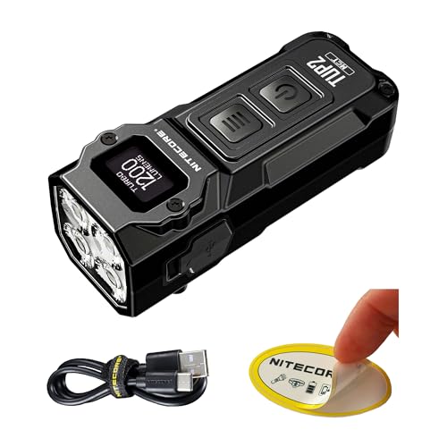 Image of Nitecore TUP2 (Tup 2) 1200 Lumen Rechargeable Metal Keychain Flashlight - Multi-Color Temperature (Warm /Neutral /Cool) EDC Light USB-C Fast Charging Digital Display Lightweight with NSticker (Black)