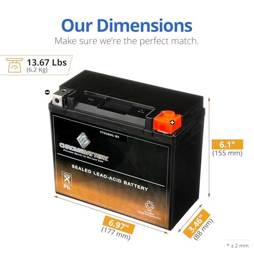Image of CB CHROMEBATTERY YTX20HL-BS 12 V 310 CCA AGM - Maintenance-Free 19 Ah Battery for ATV, UTV, Motorcycle, Snowmobile, Jet Ski - T3 Nut & Bolt Terminal - Fits Harley, Yamaha, Polaris & More