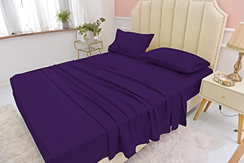 Queen Size Bamboo Bed Sheet Set - Softer Than Cotton Bamboo Sheets Queen Size - Wrinkle Free - 16" Deep Pockets - 4 Piece - 1 Fitted Sheet, 1 Flat, 2 Pillowcases Queen Purple #TOP20