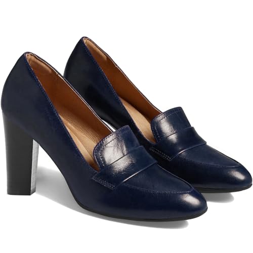 Image of MOOMMO Women Chunky Block Heel Pumps Round Closed Toe Slip On Oxford Loafers Shoes High Heels Snakeskin Work Pump Suede Loafer for Office Ladies Classic Formal Business Professional 4-13 M US