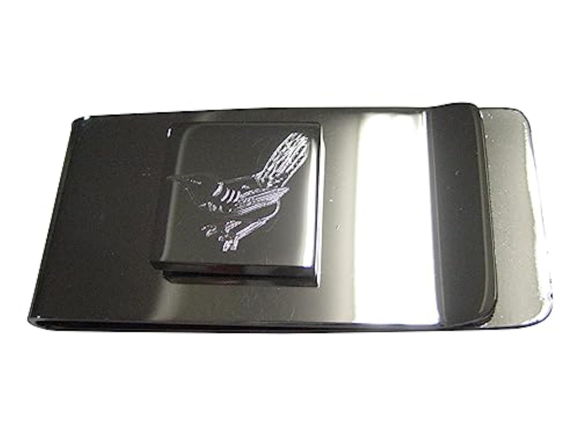 Silver Toned Square Etched Wren Bird Money Clip