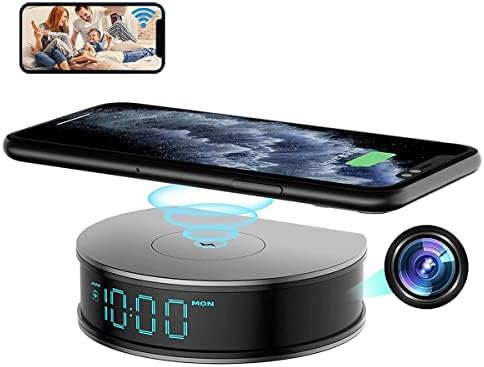 Hidden Spy Mini Camera with 15W Fast Wireless Charger Alarm Clock, LIZVIE 1080P WiFi Night Vision/Motion Detection/Video Recording/APP Remote Monitoring Camera