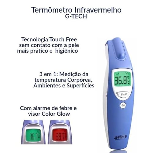 G-Tech Termômetro Clínico Digital De Testa Sem Contato - Medição Da Temperatura Corpórea Ambientes E