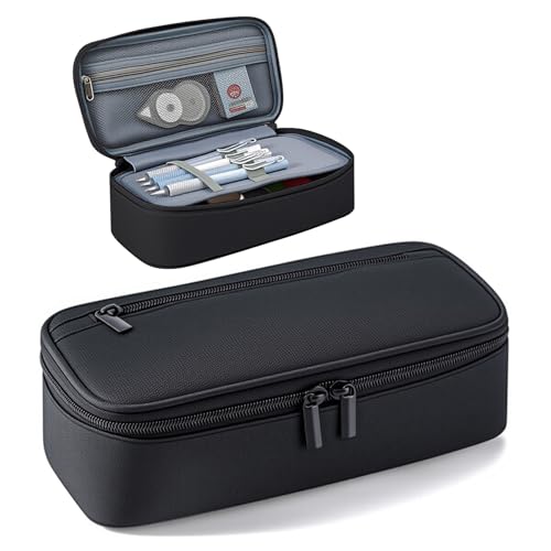 Gicctyble Federmäppchen Mäppchen 5 Fach, Große Federtasche, Einfaches Design Strapazierfähige Federmappe für Mädchen und Jungen, Pencil Case für Teenager und Erwachsene (Schwarz)