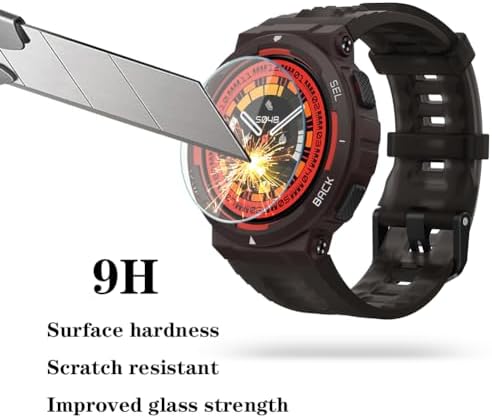 Watch Screen Protector (3+1 Pack) Compatible with Amazfit Active Edge, Tempered Glass Film, Anti-Scratch, High Definition, Full Coverage and Soft TPU Protective Case