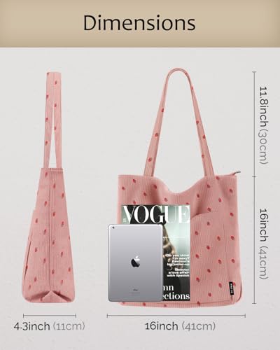 Image of Prite Corduroy Tote Bag for Women Large Shoulder Bag with Zipper and Pockets for College School Work Travel Shopping