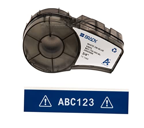 Image of Brady M21-750-595-BL BMP21 Tape B- 595 Indoor /Outdoor Vinyl Film Size: 3 /4 inch x 21' WHT /BLU - White On Blue