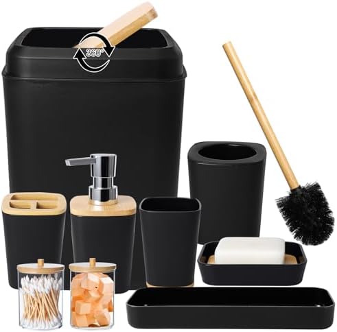 Amazon.com: Black Bathroom Accessories Set, 10 Pcs Plastic Bathroom ...