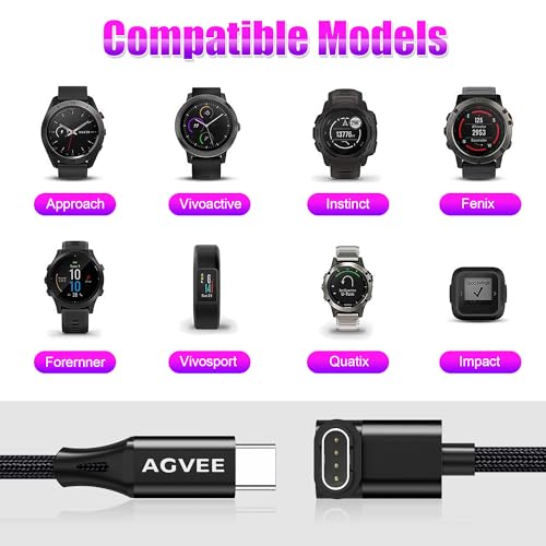 AGVEE 2 Pack 3.3ft Charger for Garmin Watch USB C, L-Shape Charging Cable for Fenix, Forerunner, Vivoactive, Instinct, Venu, Tactix, Approach, D2, Quatix Series, Right Angle Braided, Black by AGVEE - Image 5