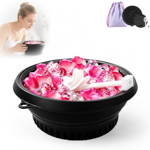 Face Ice Bath Tub with Breathing Tube – Portable Foldable Cold Plunge Bowl for Face, Reusable Freezable Facial Ice Bowl, Home Spa Face Tub for Cryotherapy (Black)