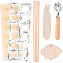 5 Pieces Ravioli Mold Set,Includes 12 Holes Ravioli Maker Press, Wood Rolling Pin,Dumpling Press Mold, Filling Spoon,Ravioli Cutter,for Ravioli Press Mold Pasta Making Tools