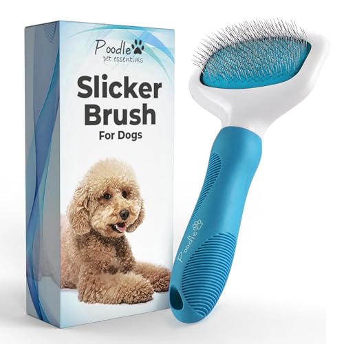 Poodle Pet Slicker Brush - For Dogs, Cats, and Rabbits - Removes Matted Fur, Knots, and Loose Hair -...