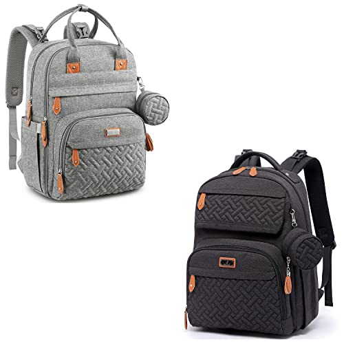 Diaper Bag Backpack, BabbleRoo Baby Nappy Changing Bags Multifunction Waterproof Travel Back Pack with Changing Pad & Stroller Straps & Pacifier Case, Unisex and Stylish ï¼Gray&Blackï¼