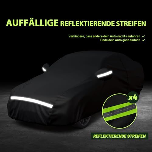 Favoto Autoabdeckung Winter Vollgarage Auto Abdeckplane Staubdicht Wasserdicht Autohülle Autoplane Car Cover für 450-495 cm Limousine Schwarz 490cm x 190cm x 150cm 2.95kg