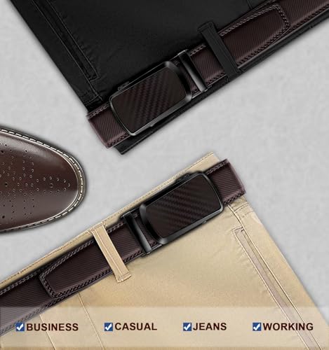 Image of KEMISANT Belt Men, Sliding Ratchet Belt Genuine Leather For Gift Mens Dress Pants Oxfords,Size Adjustable