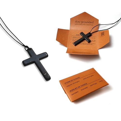 Karelian Heritage Shungite Cross Pendant - Black Jewelry for Men and Women