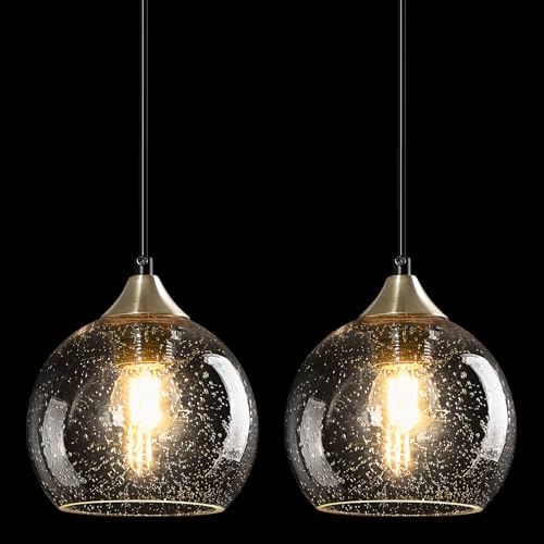 Image of Clear Glass Pendant Lights Kitchen Island Lighting Globe Pendant Light Fixtures Modern Pendant Lighting for Kitchen Island Bedroom Living Dining Room Light Fixture(5.9in, 2-Pack)