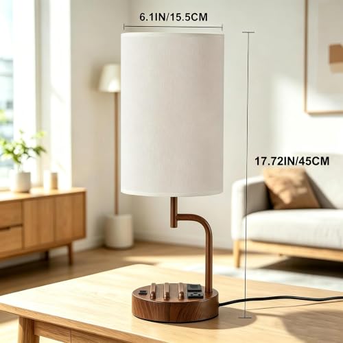 Dreamholder 2 Pack Table Lamp, Bedside Lamp with 3 USB Charging Ports & AC Outlet, USB Desk Lamp with 2 Phone Holders, Linen Fabric Shade Nightstand Lamps for Bedroom Living Room Office, Walnut by Dreamholder - Used condition - Image 2