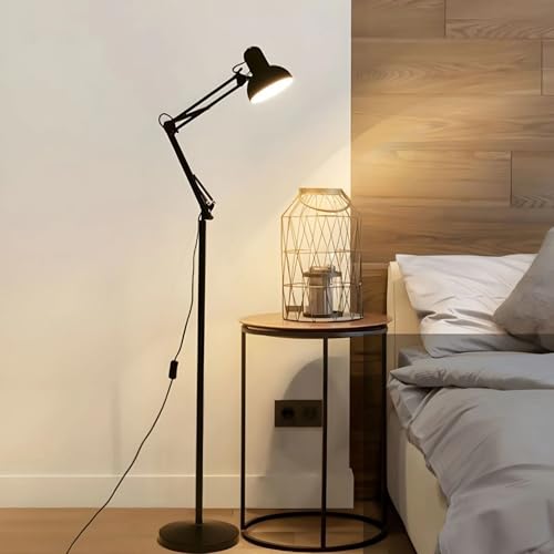 Image of BURAKH Modern Metal Floor Lamp Flexible Swing Arms Reading Floor Adjustable Tall Light | Reading Floor Lamp | LED Floor Light for Bedroom, Living Room - Bulb Not Include (Black)