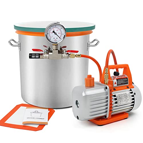 Poofzy 5 Gallon Tempered Glass Lid Vacuum Chamber With 4.5Cfm 1/3Hp Vacuum Pump Hvac For Degassing Silicones, Epoxies And Stabilizing Wood #TOP23