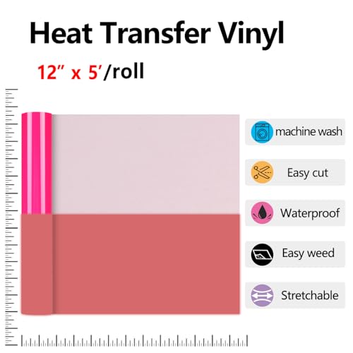 Image of HTVVETUR Glow in The Dark HTV Heat Transfer Vinyl Roll 12 Inch by 5 Feet Iron on DIY for T-Shirt PU Stretch Elastic HTV Vinyl (Dark in Glow Neon Pink, 5FT)