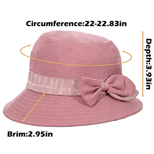 Womens Foldable Bucket Hat Cloche Bowler Sun Hats Ladies Kentucky Derby Church Wedding Dress Hat With Bowknot Fashion Summer Beach Hats Red #TOP3