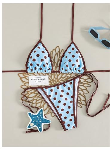 Image of WDIRARA Women's Polka Dots 2 Piece Swimsuit Halter Triangle String Bikini Set Tie Side Bathing Suit