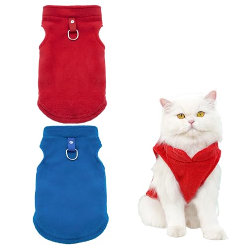 Hundepullover Kleine Hunde,2 Stück Hundepullover,mit D-Ring Hunde Pullover,Hundepulli für Kleine Hunde,Geeignet für Den Innen-und Außenbereich Im Herbst und Winter (Rot,Blau)