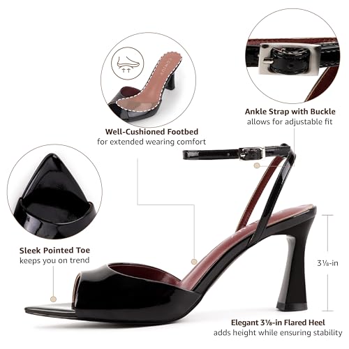 Womens High Heels Sandals Peep Toe, Flared Heels with Ankle Strap, Elegant Leather Sandals Comfortable Chic Summer Sandals Prom Wedding2