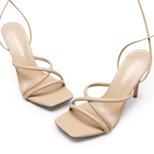 Image of DREAM PAIRS Heels for Women Strappy High Stiletto Lace Up Heeled Sandals Square Open Toe Heels for Prom Party Dating