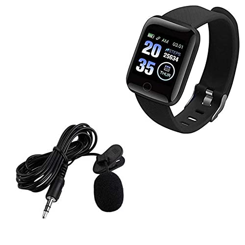 Combo Pack of 2 Items - Mini Lavalier Mic Microphone, Bluetooth D116 SmartWatch with Heart Rate Monitor (1 Year Warranty)-image-4