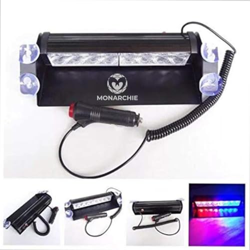 Image of MONARCHIE Car Police Light 8 Led Red & Blue Strobe Flashing Warning Emergency Led Lights for All Cars