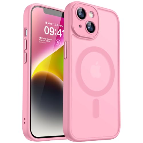 Image of CANSHN Magnetic for iPhone 14 Plus Case, Upgraded [Full Camera Protection] [Compatible with Magsafe] [Translucent Matte] Shockproof Protective Phone Case for iPhone 14 Plus 6.7 inch - Pink