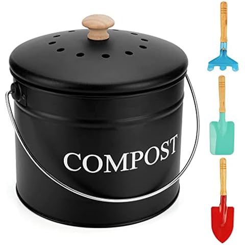 Brynnl Kitchen Pail Kompost, 1 Gallone Komposteimer für den Innenbereich, Vintage-Stil, Komposteimer mit Kohlefilter und Deckel, wiederverwendbarer Komposteimer aus Metall Cover